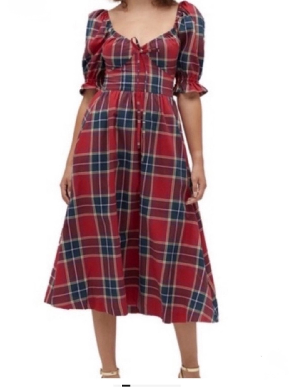 Hill House Ophelia Tartan Plaid Midi Red Dress Size XXL
